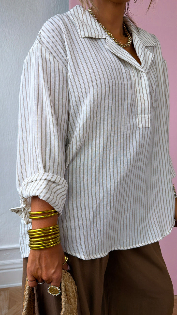 Hazel Latte Button Down, Mocha/White