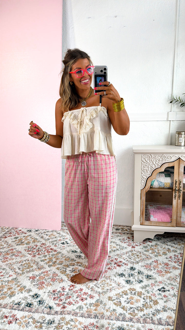Plaid Boxer Pants, Pink/Taupe