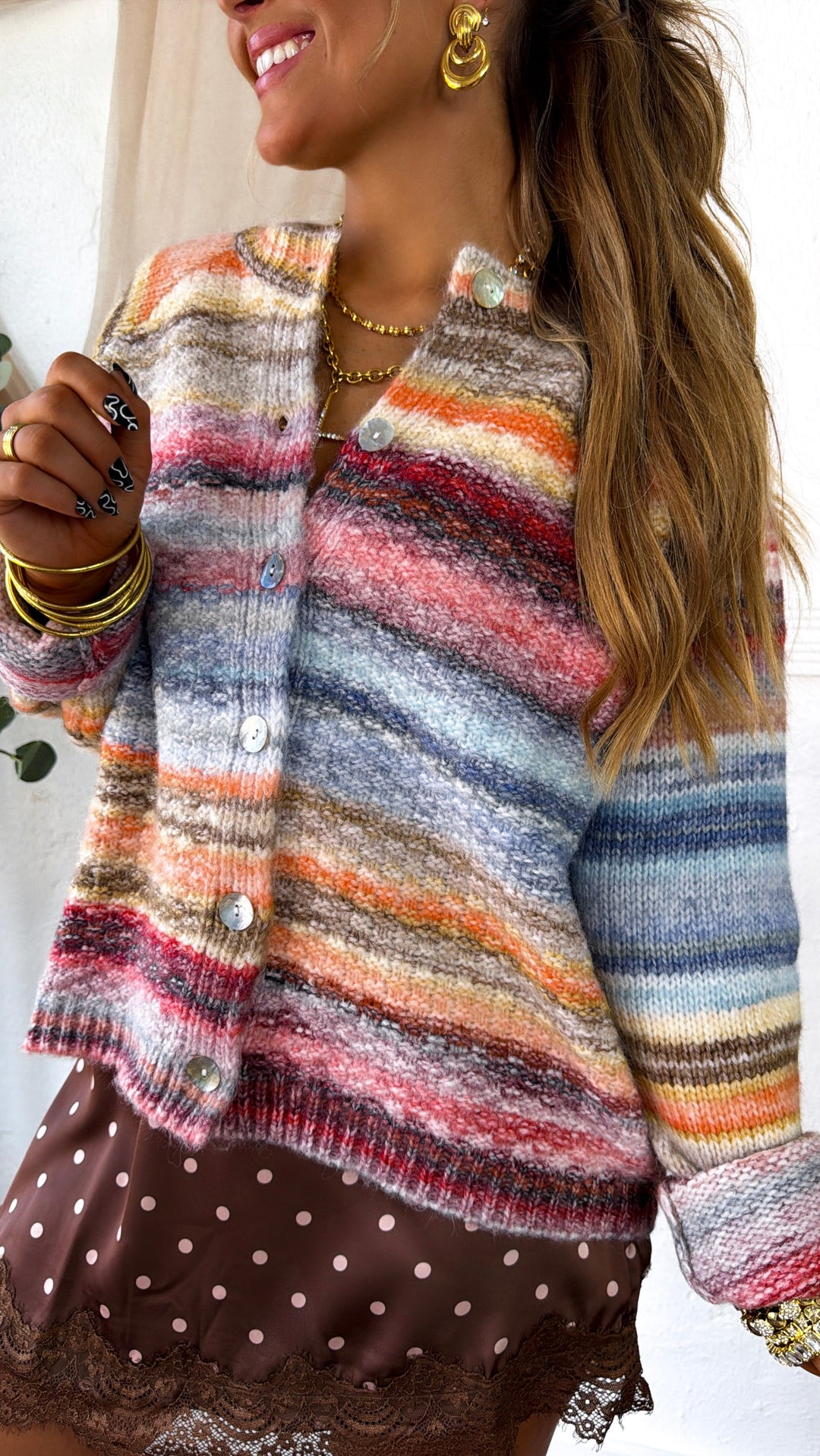 Sunlit Sky Knit Sweater, Blue/Orange/Multi