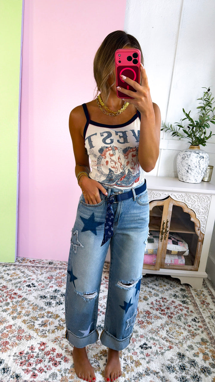 Cowboy Steppin' Graphic Tank, Ivory