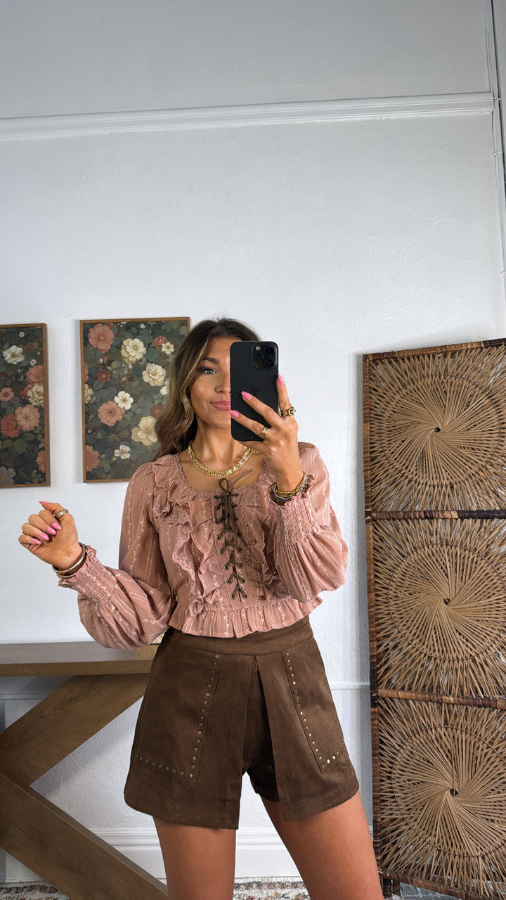 Springline Lace Up Top, Blush