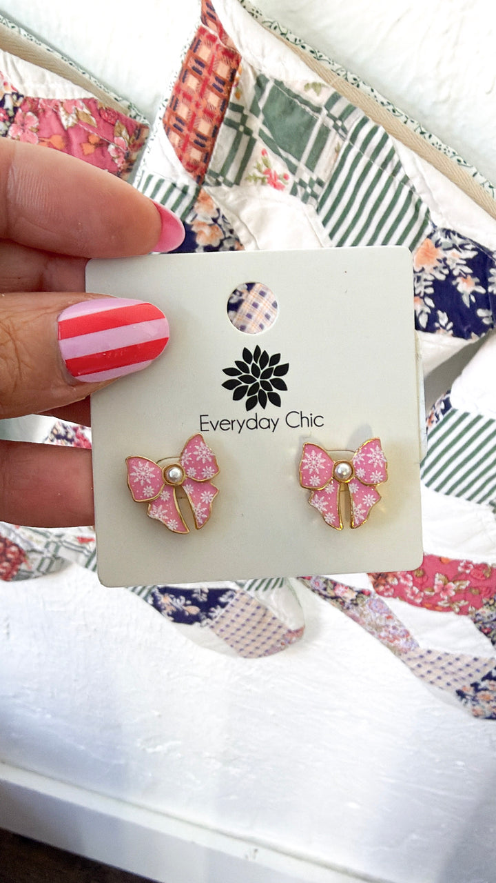 Christmas Bows Earring, Pink
