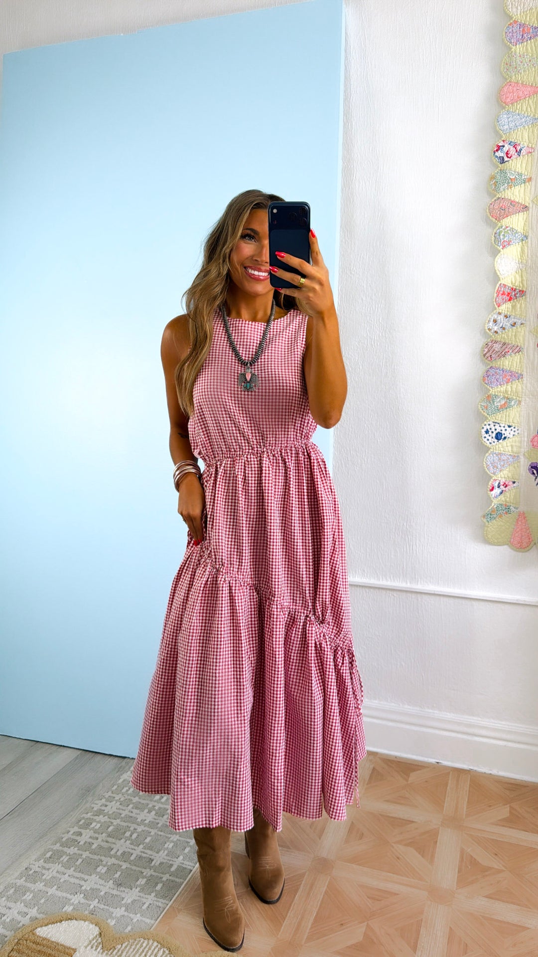 Midday Picnic Gingham Dress, Red
