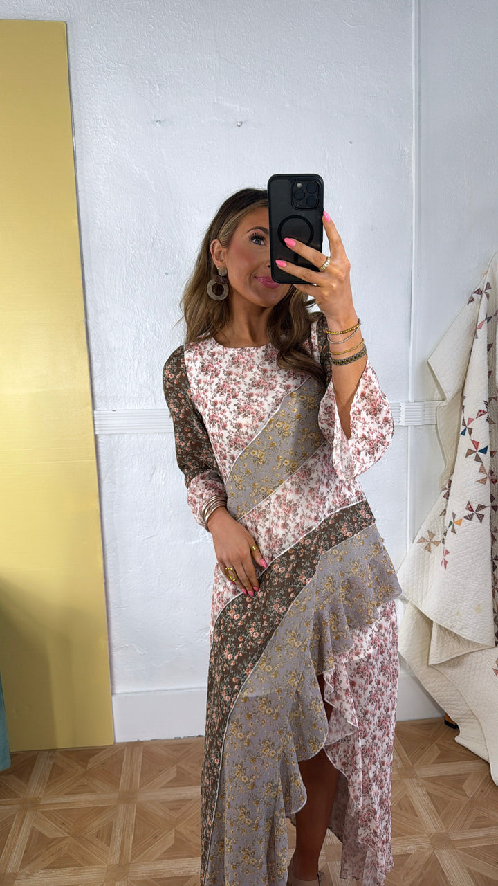 Boho Bloom Floral Print Chiffon Maxi Dress