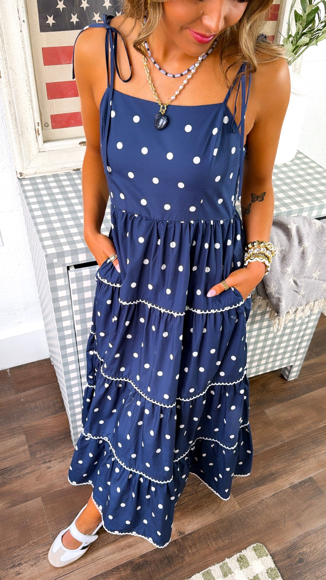 navy polka dot dress Mediterranean Midnight Polka Dot Dress, Navy – Everyday Chic Boutique