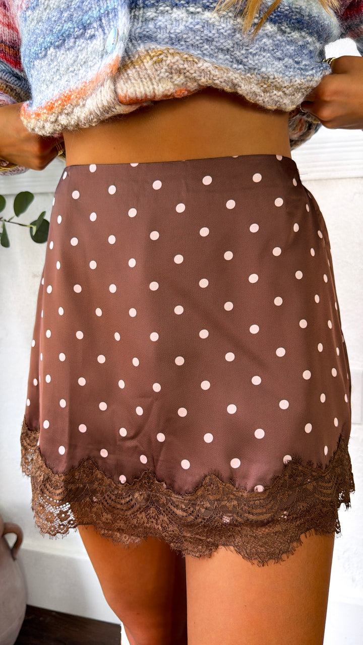 Bazley Polka Dot Skirt, Choco/ Taupe