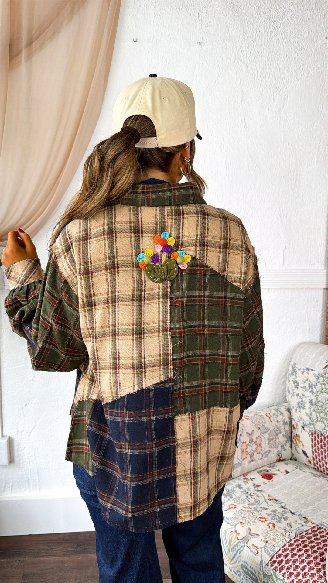 Touch Of Floral Detailed Flannel, Green Multi