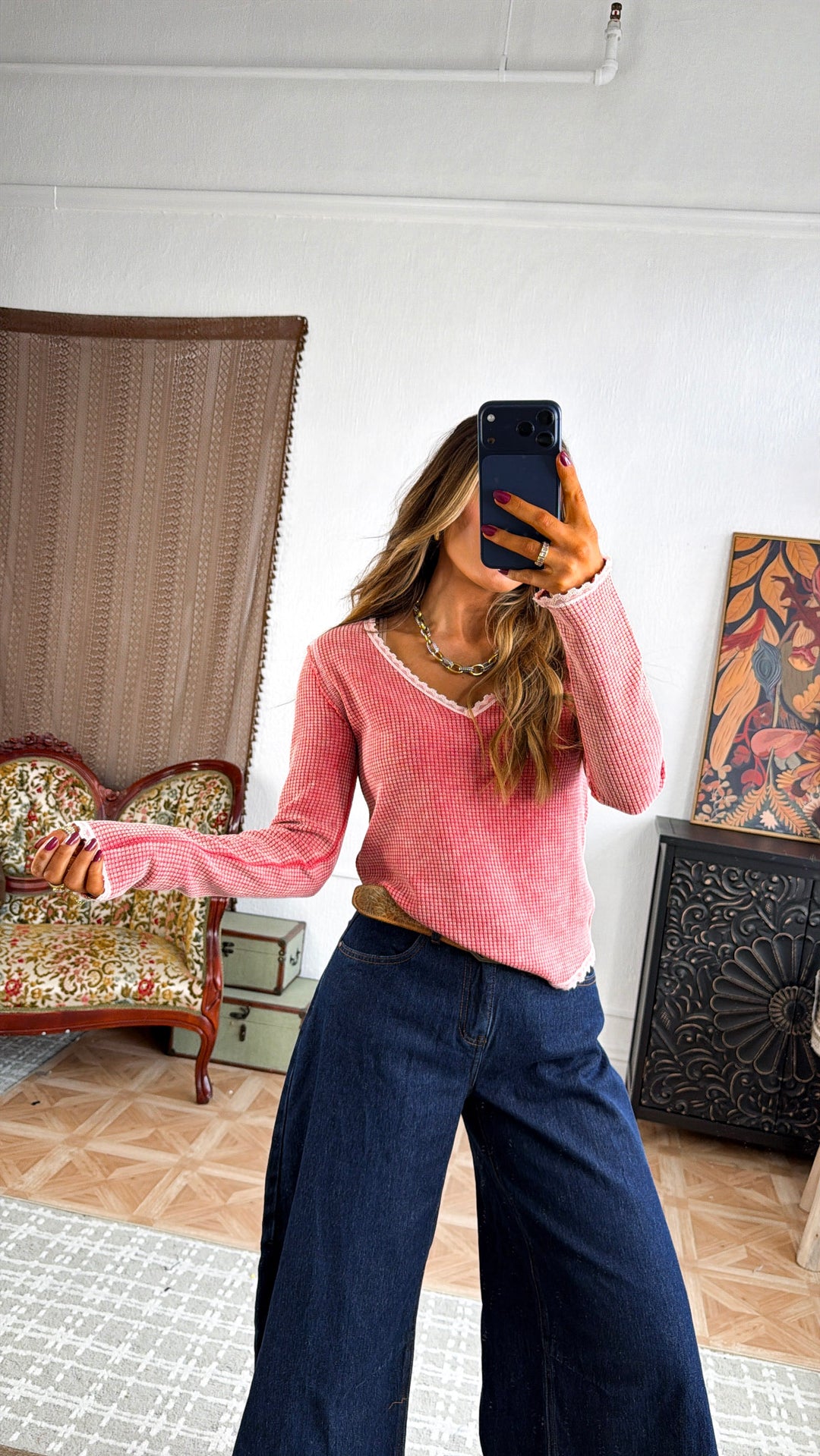 Adore You Waffle Knit Top, Coral
