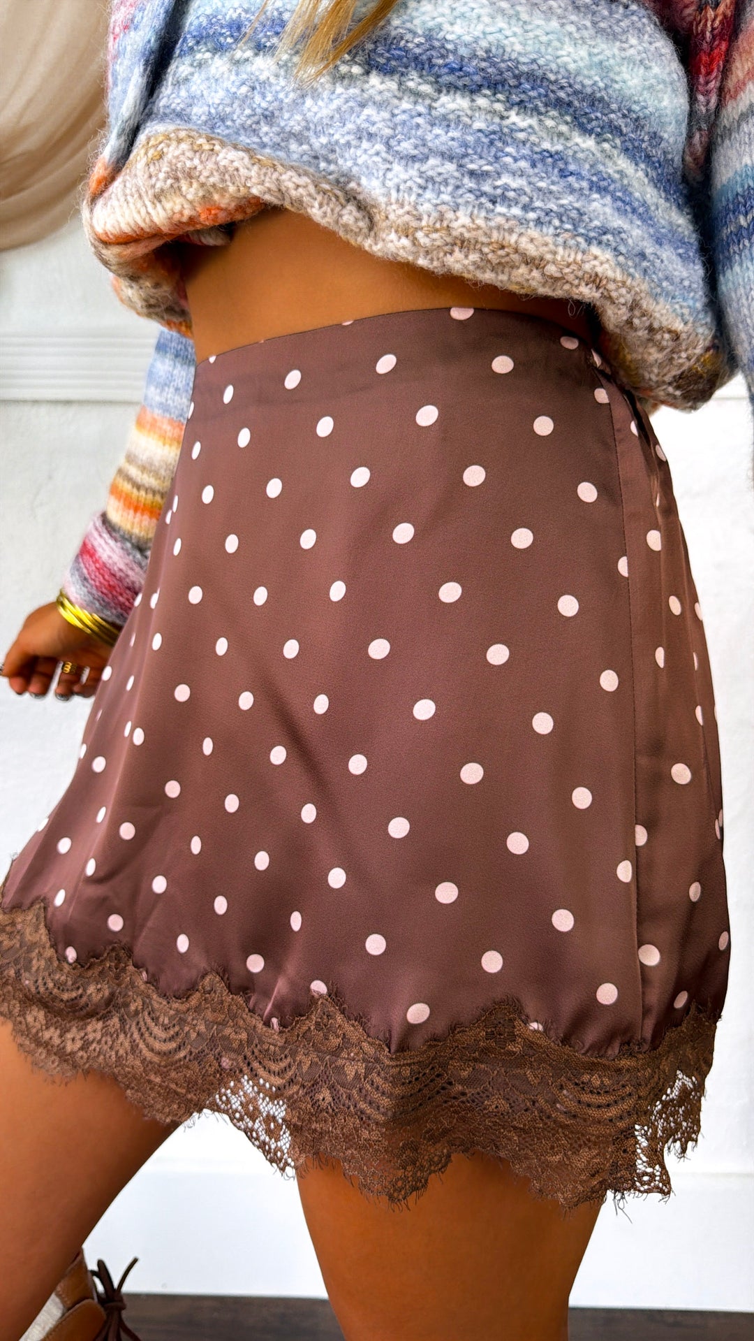 Bazley Polka Dot Skirt, Choco/ Taupe