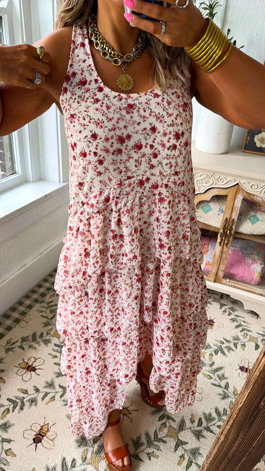 Honeylace Midi Dress, Blush Multi