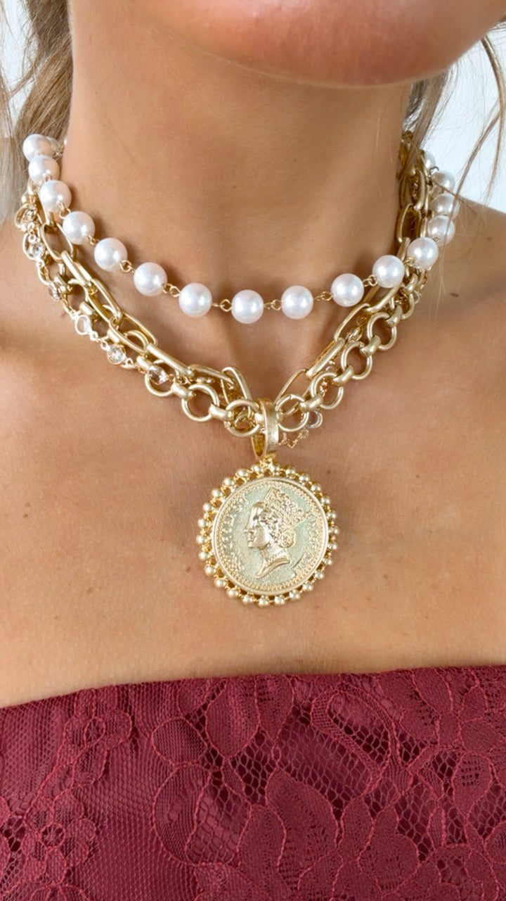 Chunky Layered Chain Coin Necklace, Gold