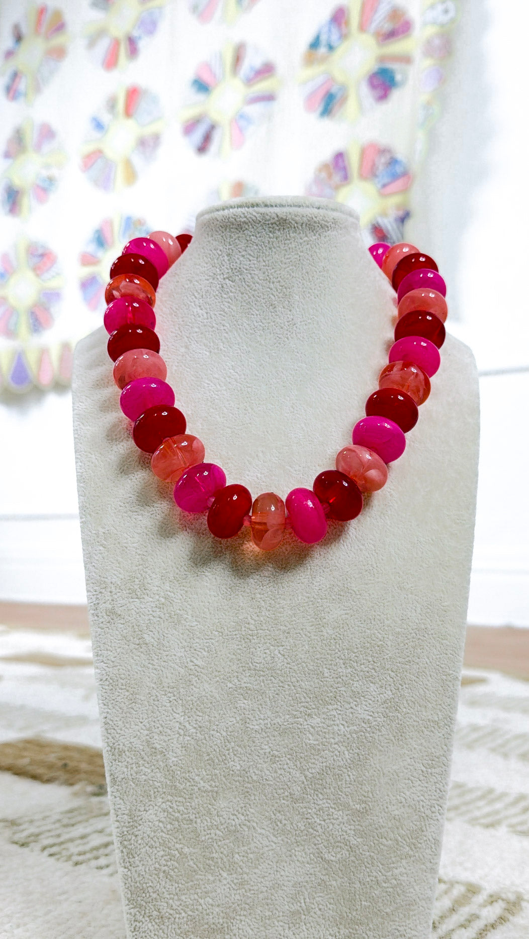 Sugar Beads Multi Necklace, Red / Pink