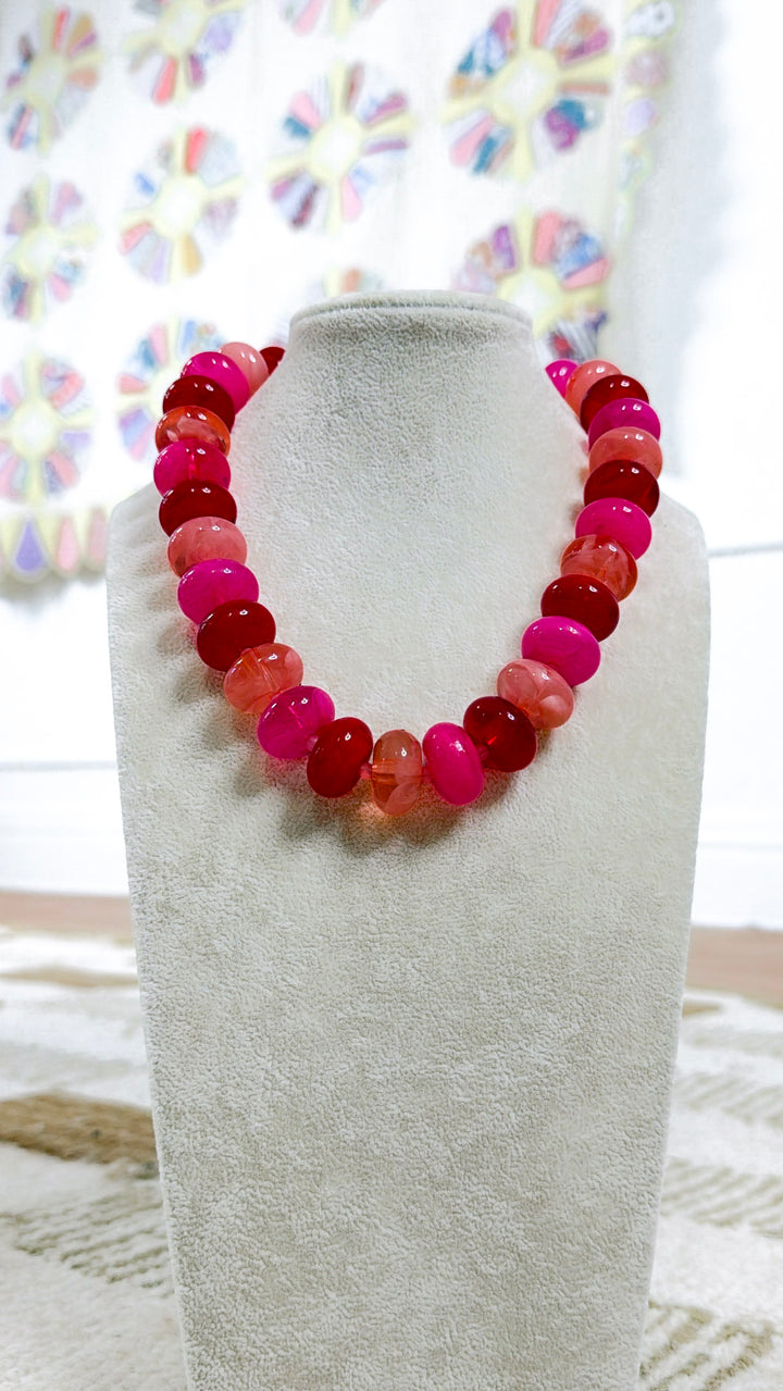 Sugar Beads Multi Necklace, Red / Pink