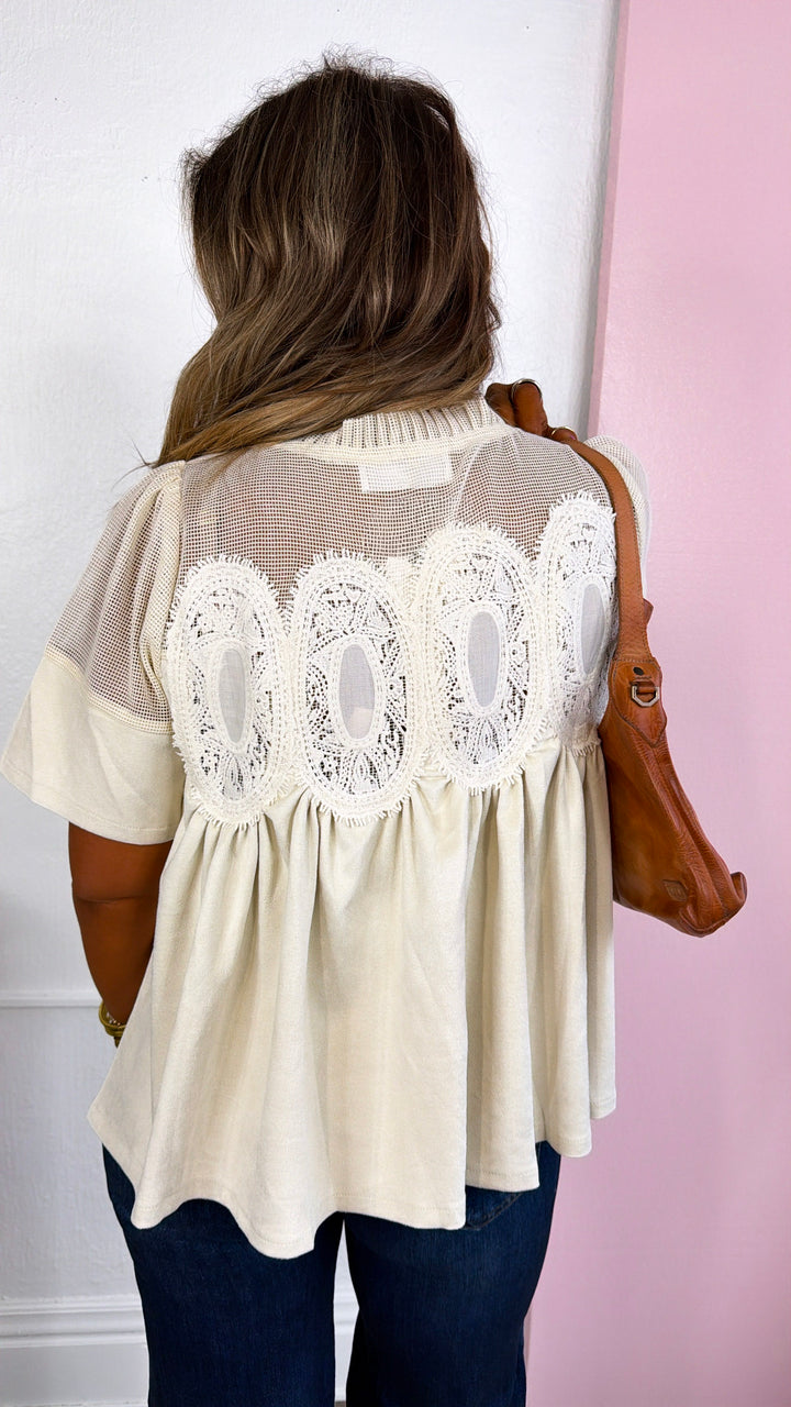 Suede Detailed Blouse, Ivory