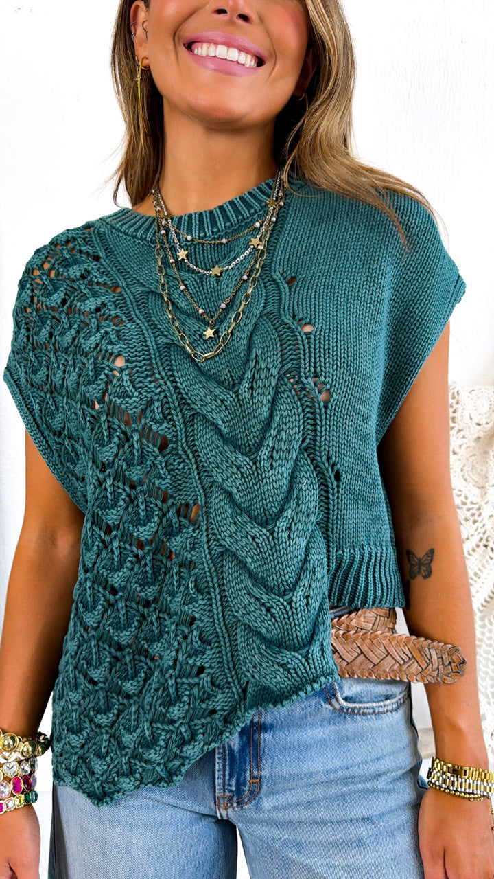 Wild Heart Sweater Tank, Teal Green