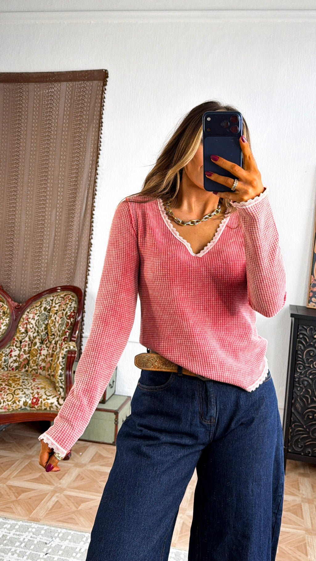 Adore You Waffle Knit Top, Coral