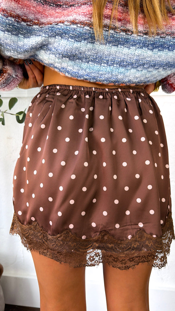 Bazley Polka Dot Skirt, Choco/ Taupe