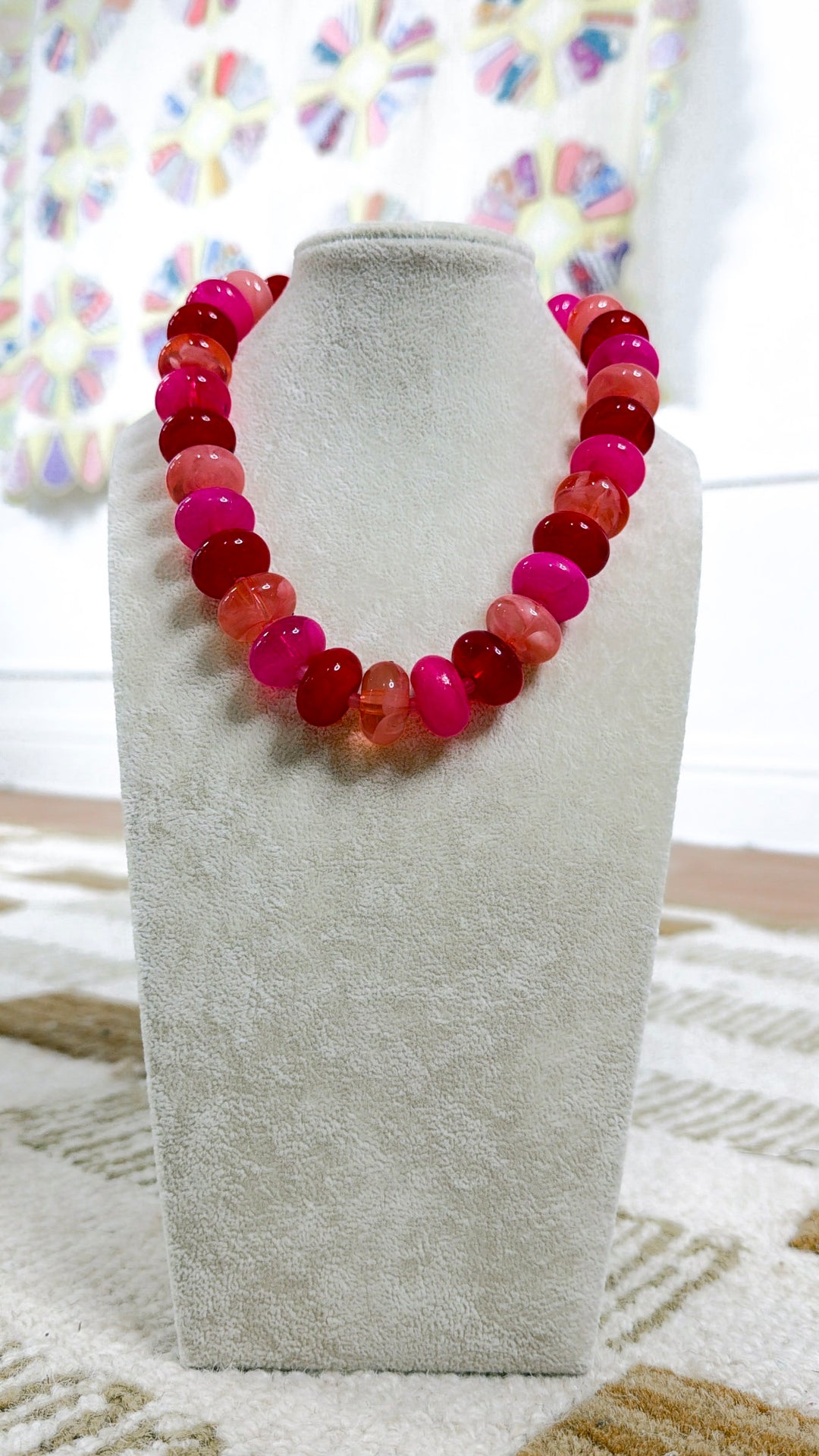 Sugar Beads Multi Necklace, Red / Pink