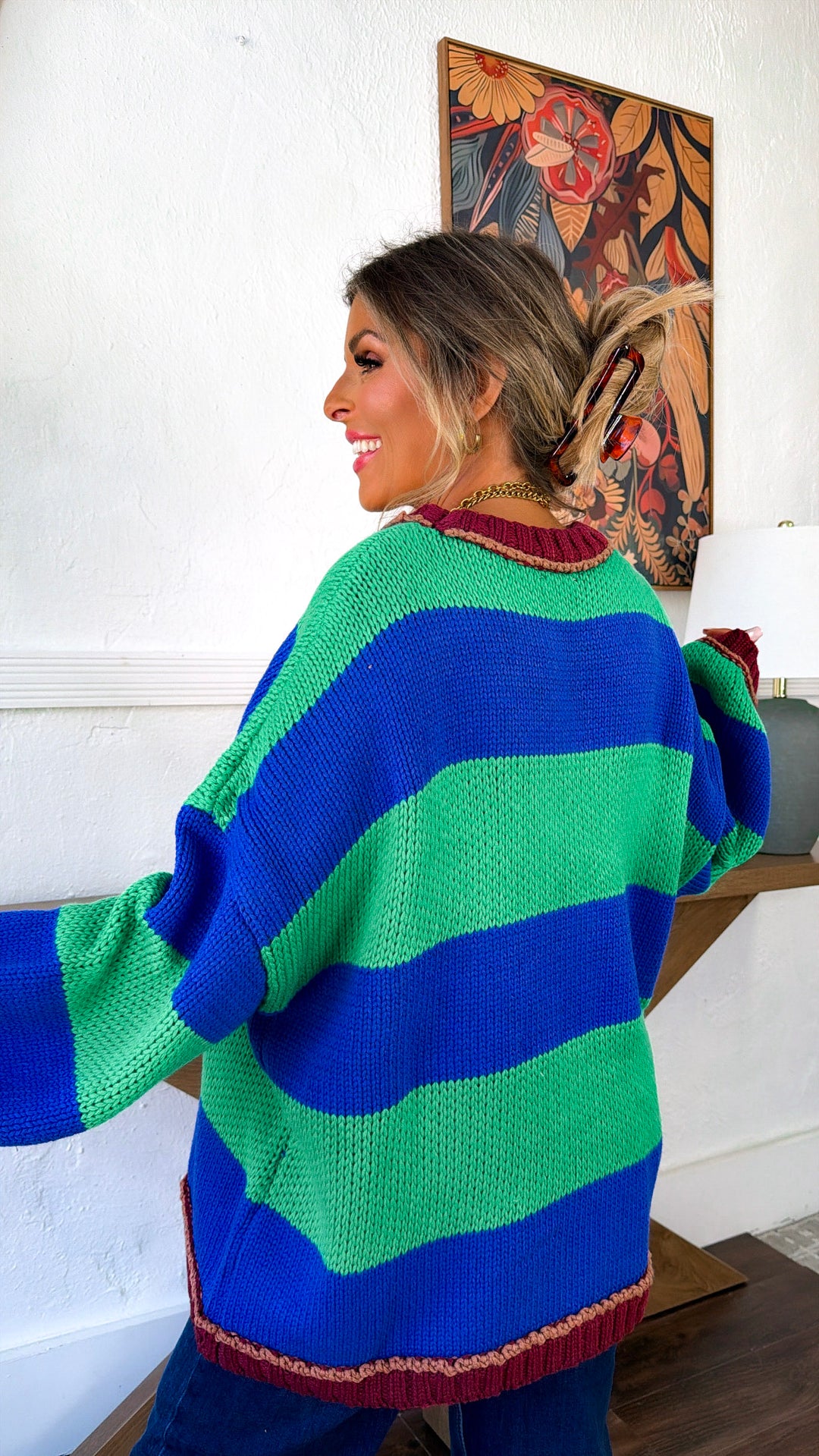 Old School Stripe Sweater, Green/Blue