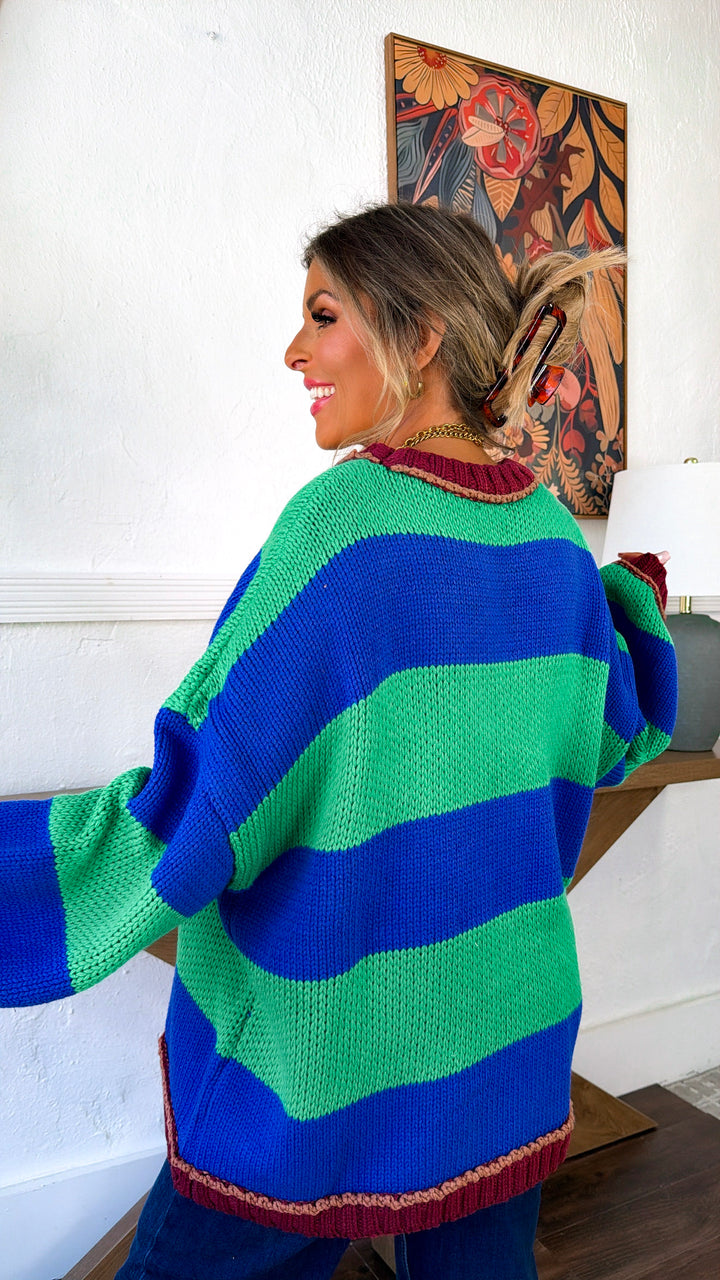 Old School Stripe Sweater, Green/Blue