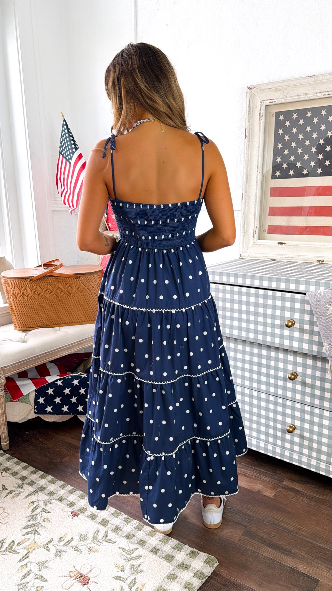 Mediterranean Midnight Polka Dot Dress, Navy – Everyday Chic Boutique