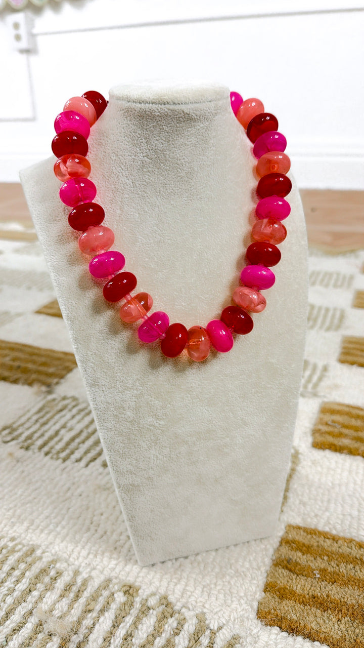 Sugar Beads Multi Necklace, Red / Pink