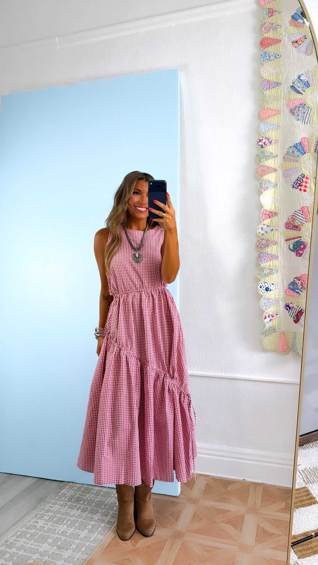 Midday Picnic Gingham Dress, Red