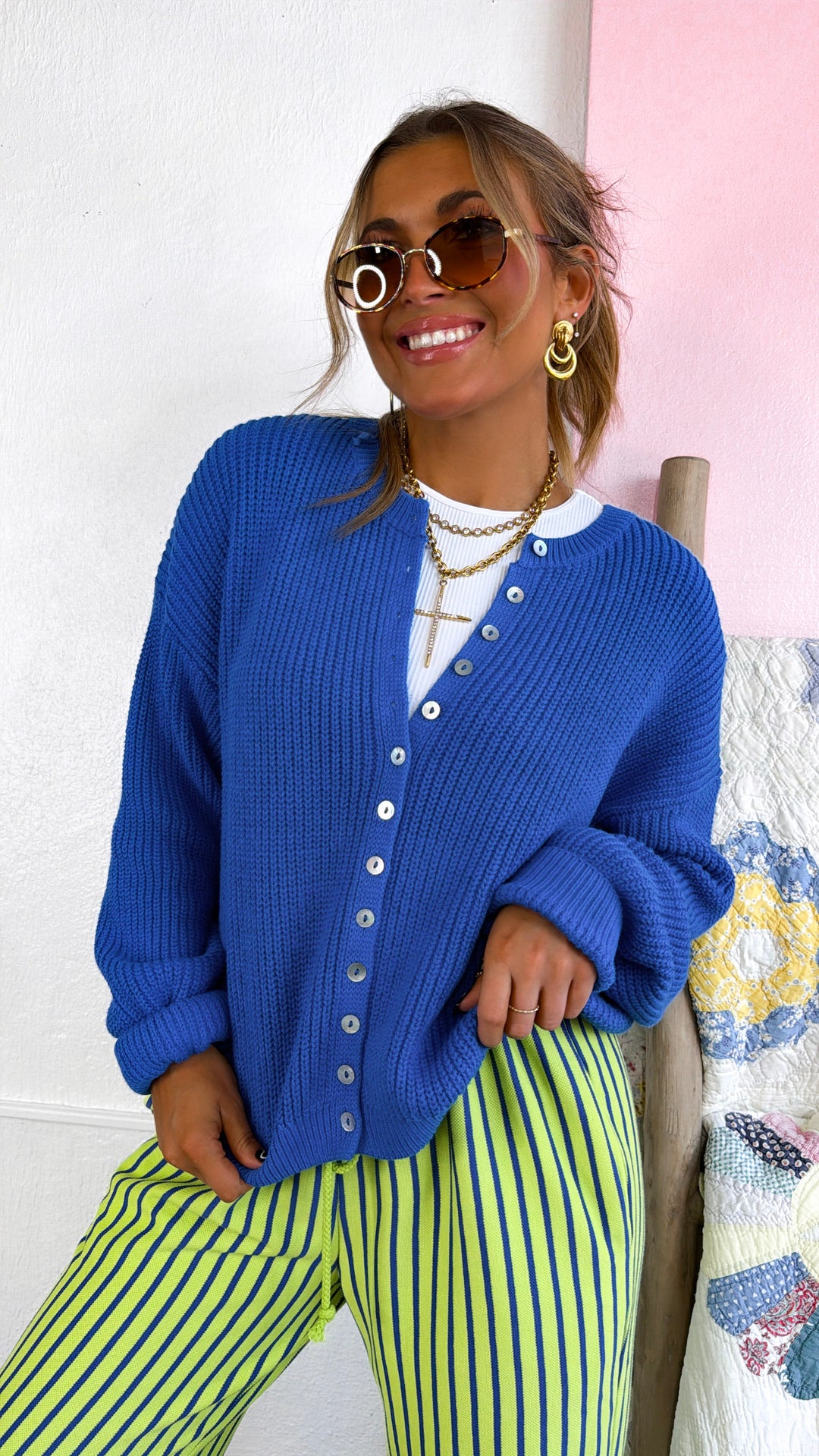 Iris Button Up Sweater, Cobalt