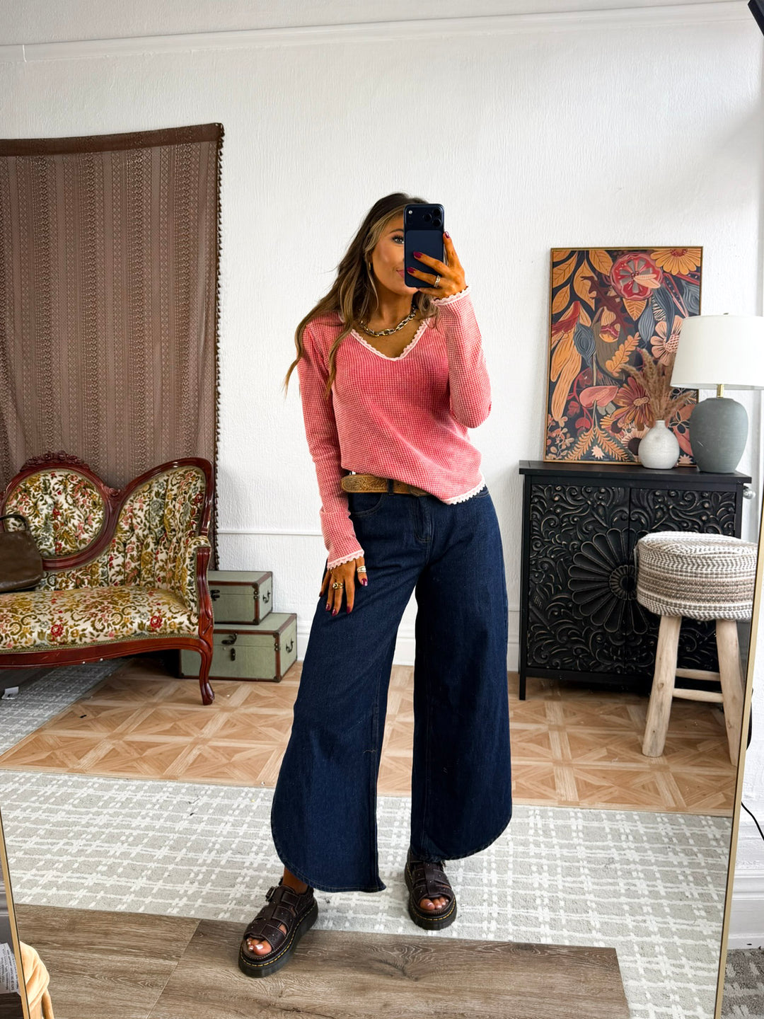 Adore You Waffle Knit Top, Coral