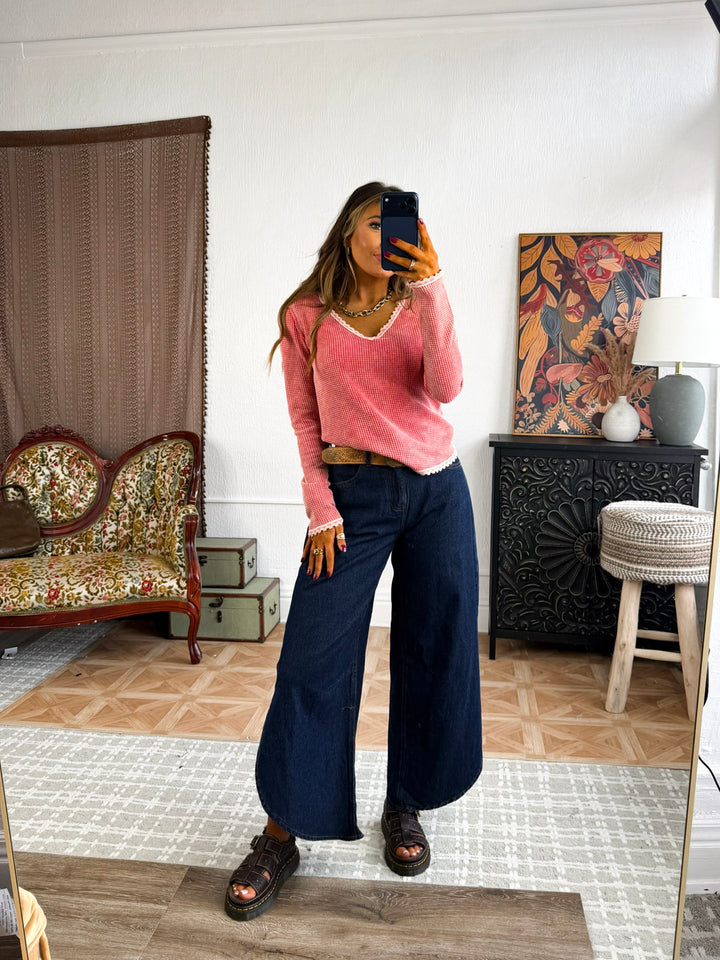 Adore You Waffle Knit Top, Coral