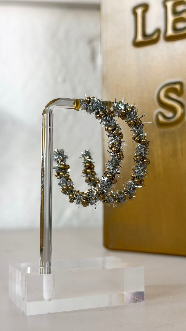 Holiday Tinsel Wrapped Hoop, Silver