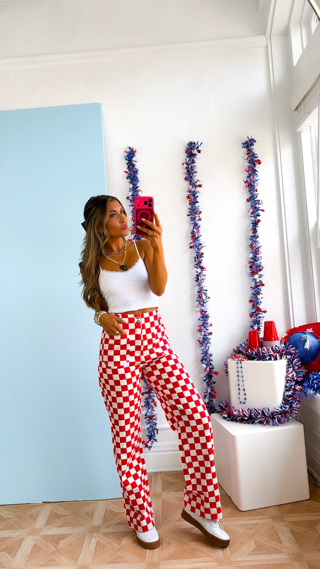 Finish Line Checkered Pant, Red