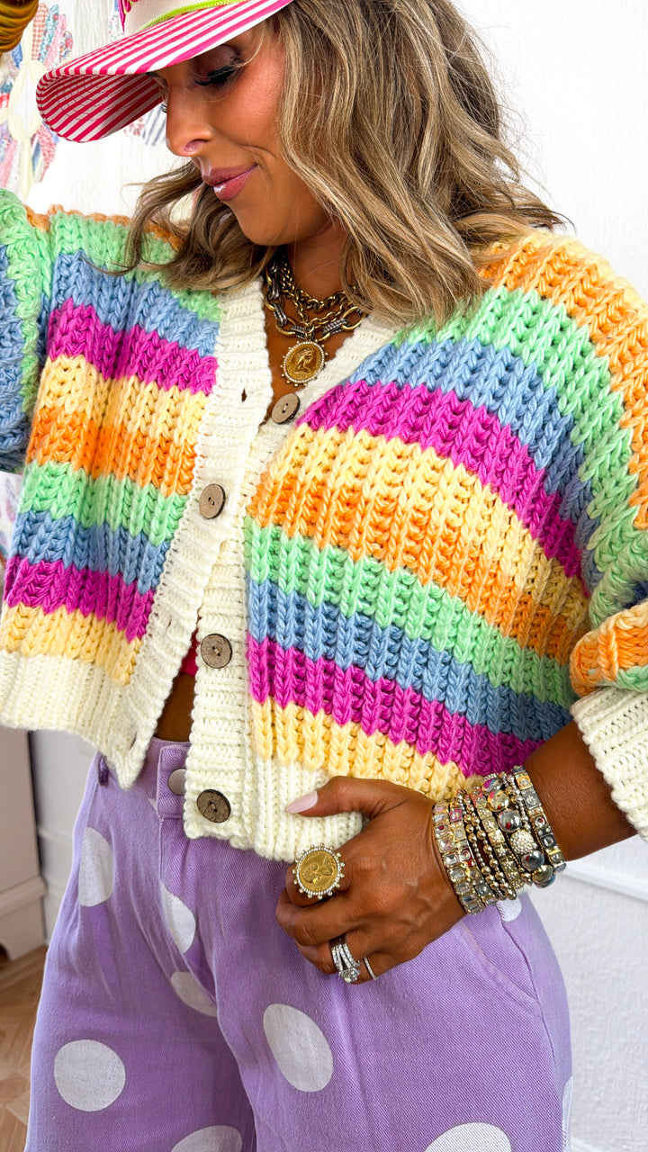 Light Wash Rainbow Knit Cardigan, Multi