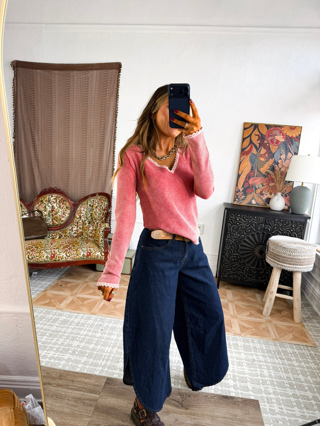 Adore You Waffle Knit Top, Coral