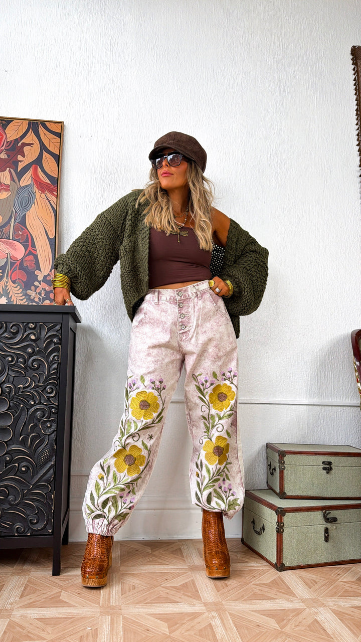 Marbled Sunflower Joggers, Mauve Marble
