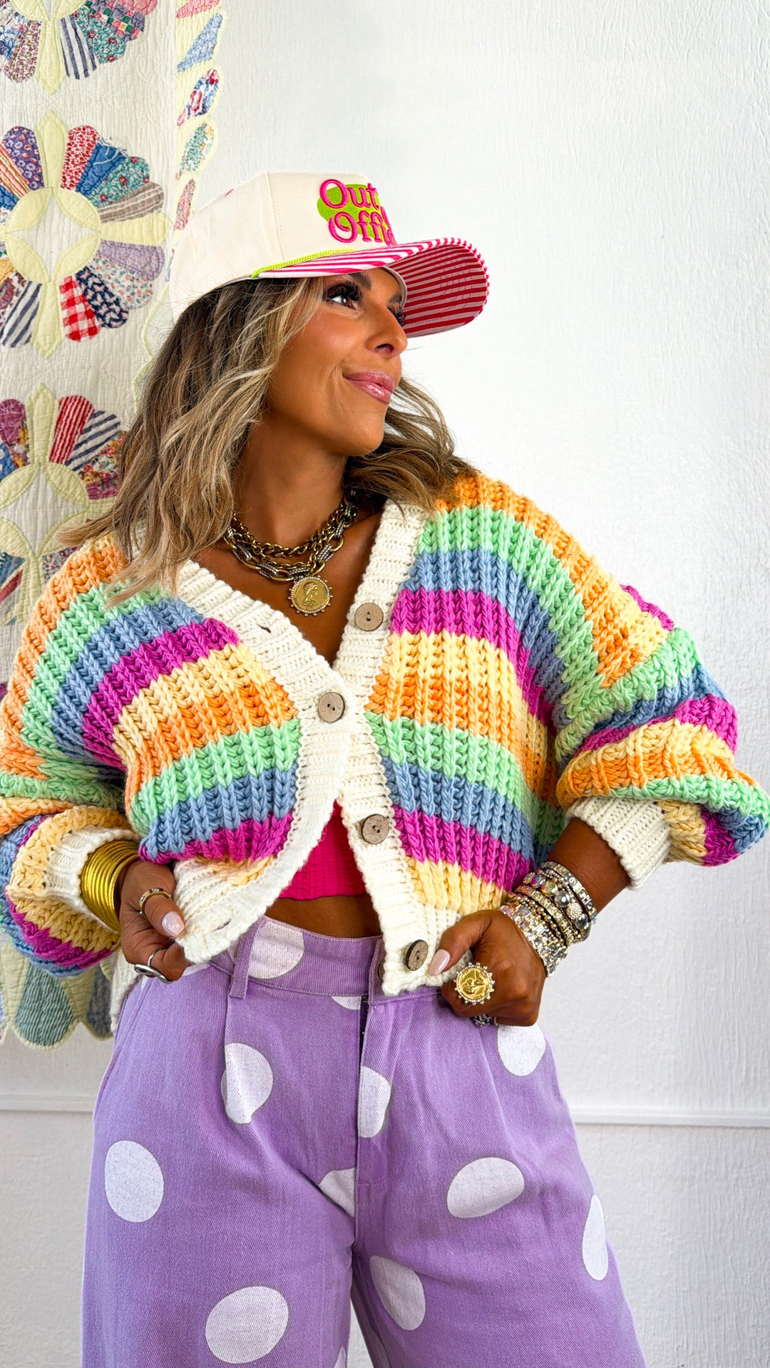 Light Wash Rainbow Knit Cardigan, Multi