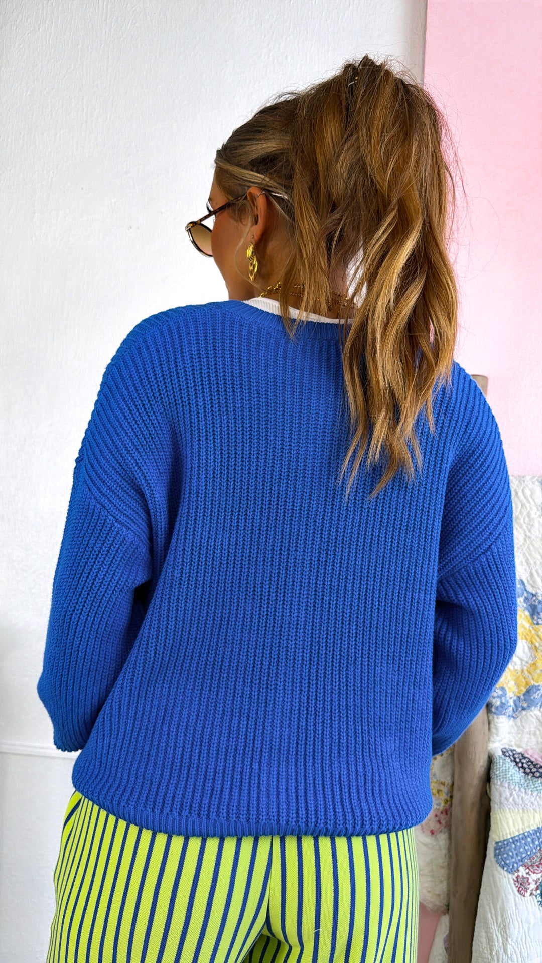 Iris Button Up Sweater, Cobalt