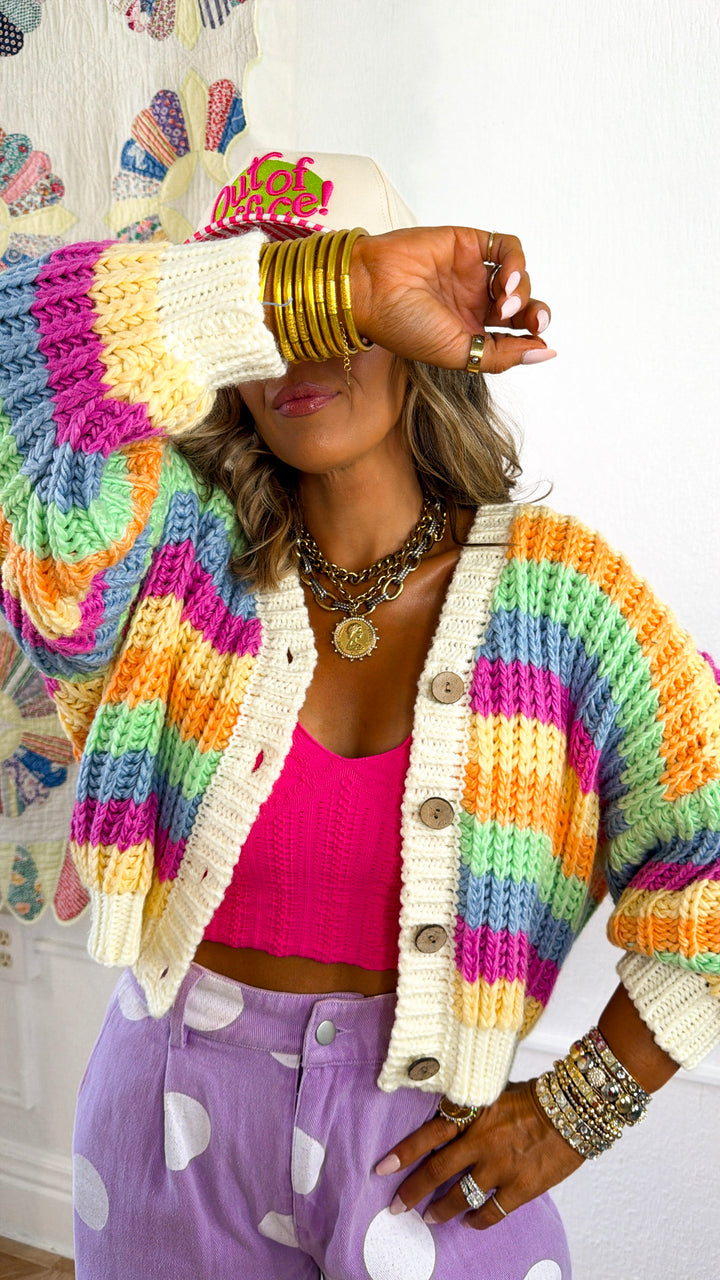 Light Wash Rainbow Knit Cardigan, Multi