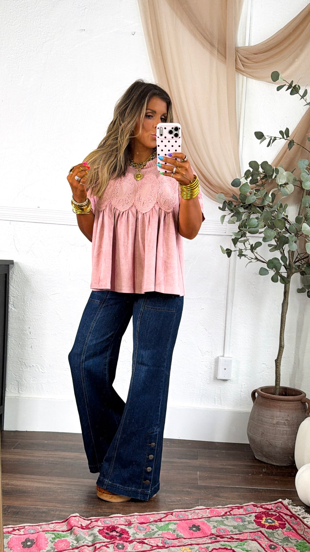 Suede Detailed Blouse, Blush
