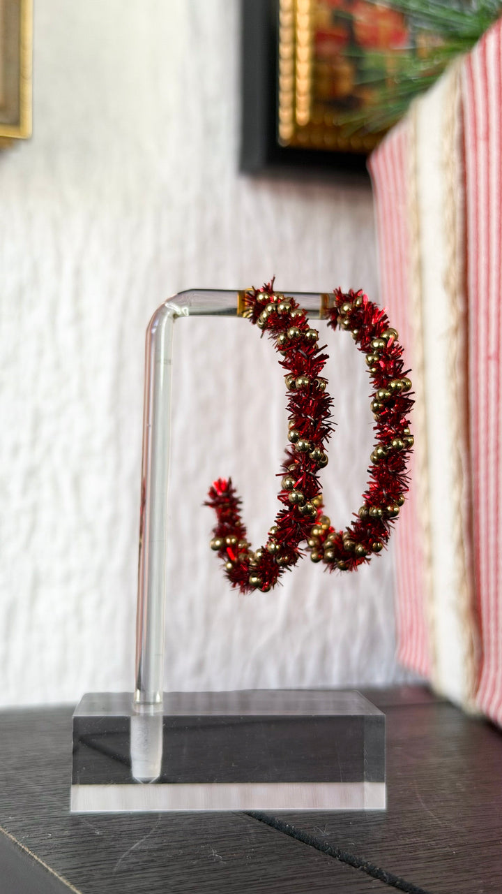 Holiday Tinsel Wrapped Hoop, Red