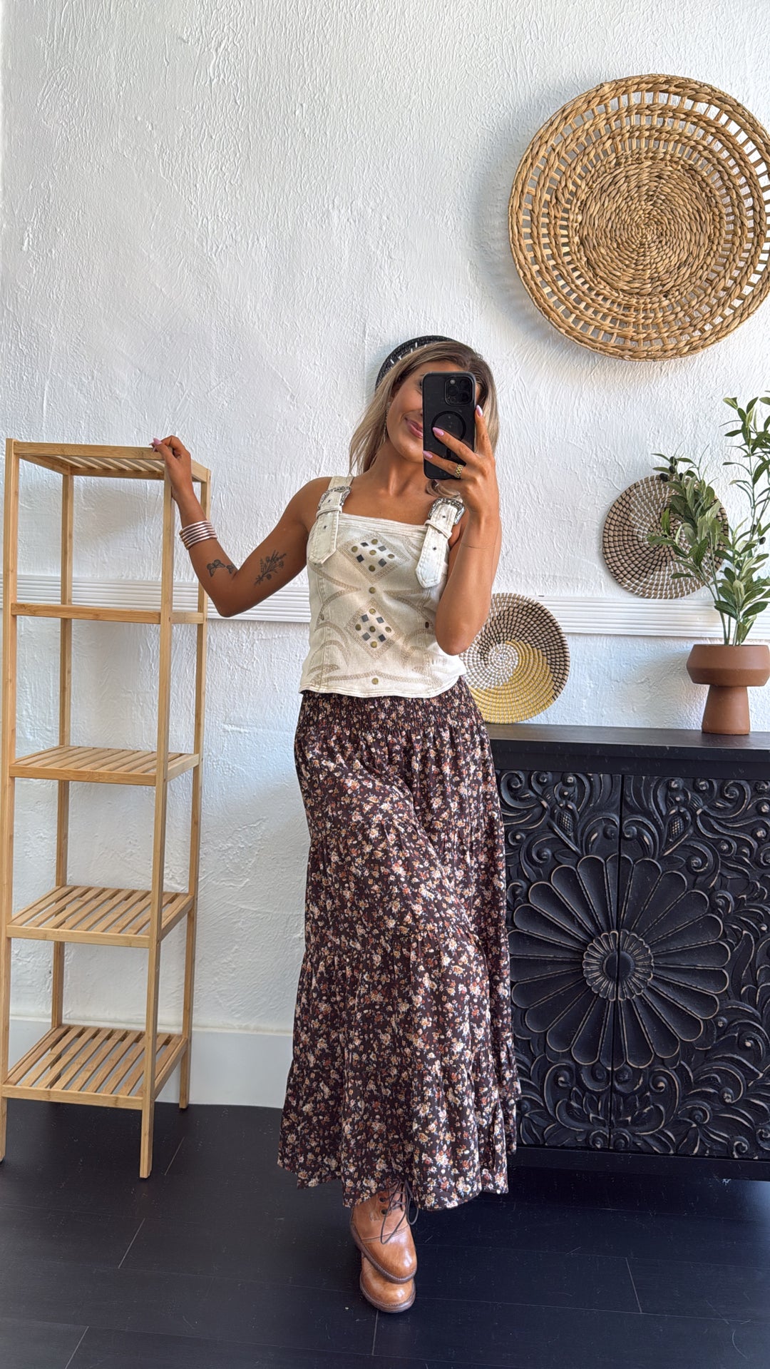 Toffee Thread Maxi Skirt, Espresso Combo