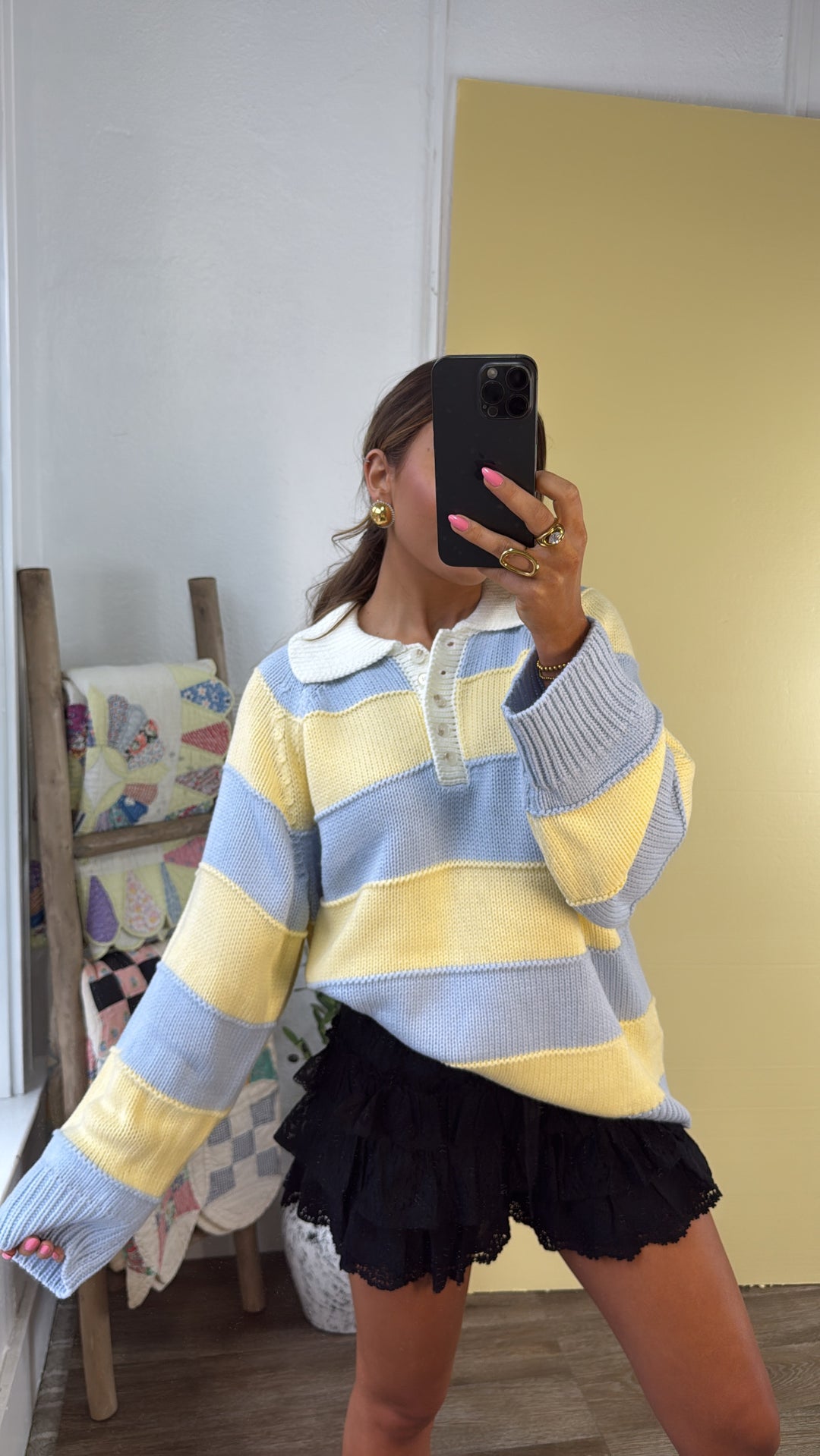 Magic Striped Sweater, Lt.Blue/Lt.Yellow