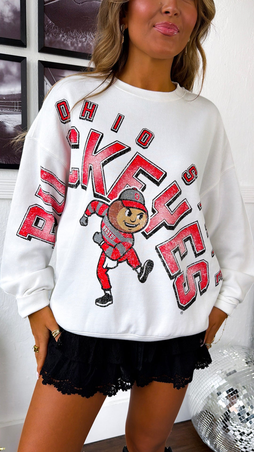 Buckeye Blitz Long Sleeve Crewneck, White