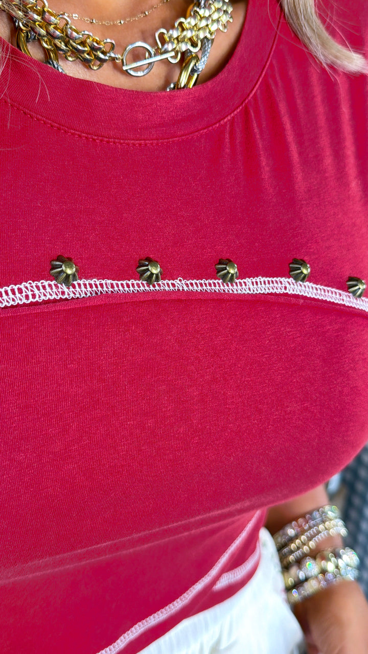 The Classic Studded Top, Redwood