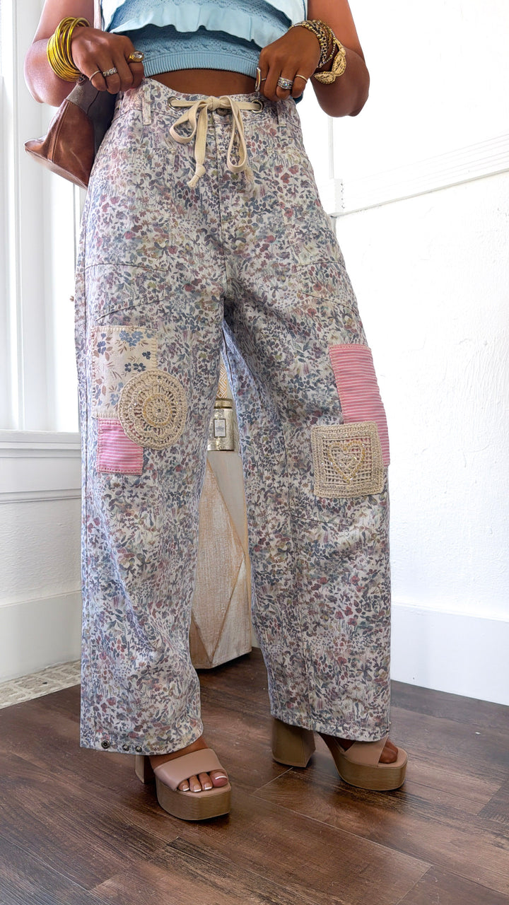 Denim Skies Striped Pants, Floral Multi
