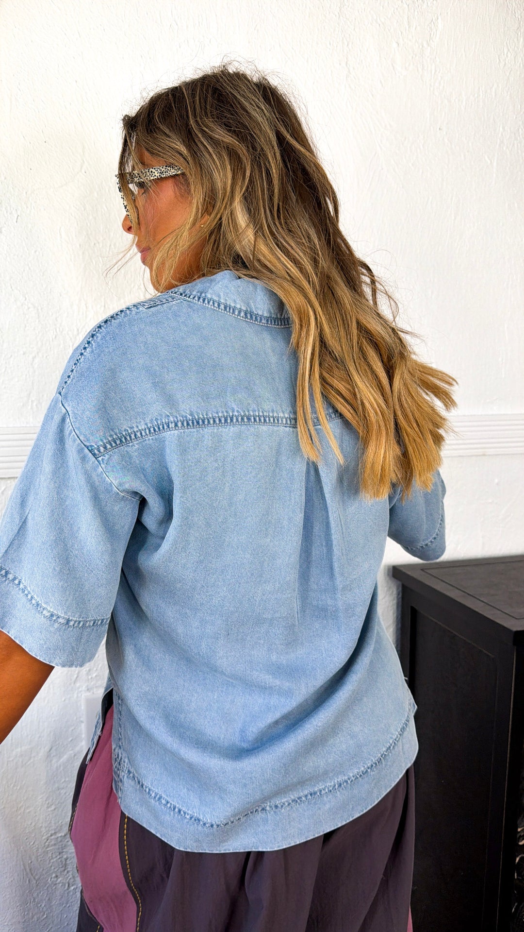 Denim Collared Patch Pocket Pullover, Denim