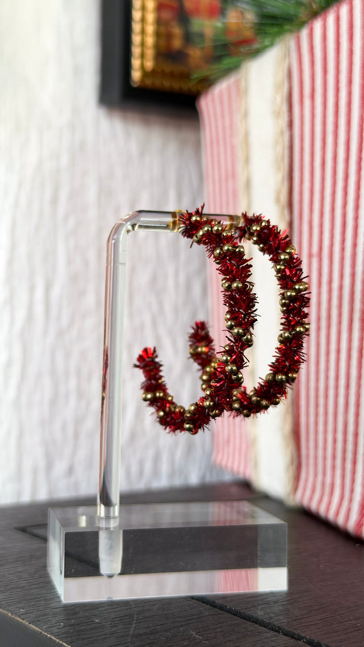 Holiday Tinsel Wrapped Hoop, Red