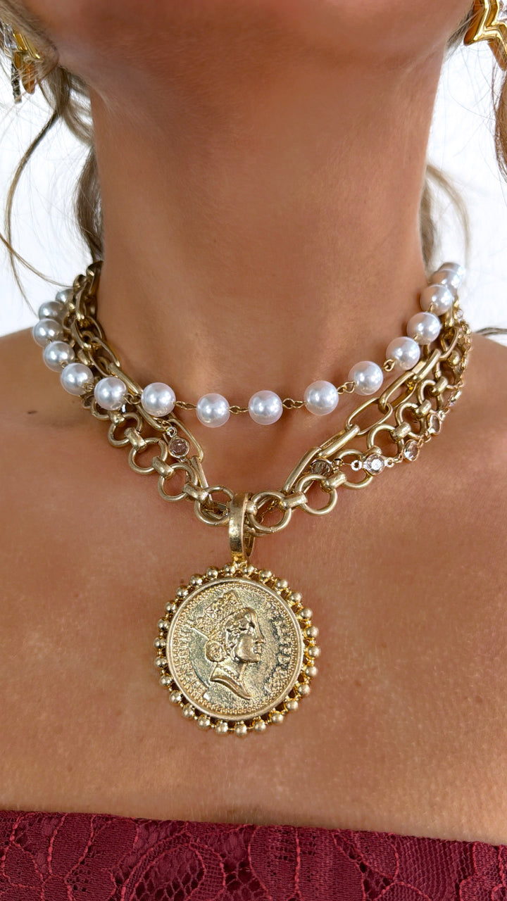 Chunky Layered Chain Coin Necklace, Gold