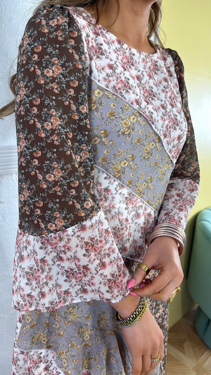 Boho Bloom Floral Print Chiffon Maxi Dress