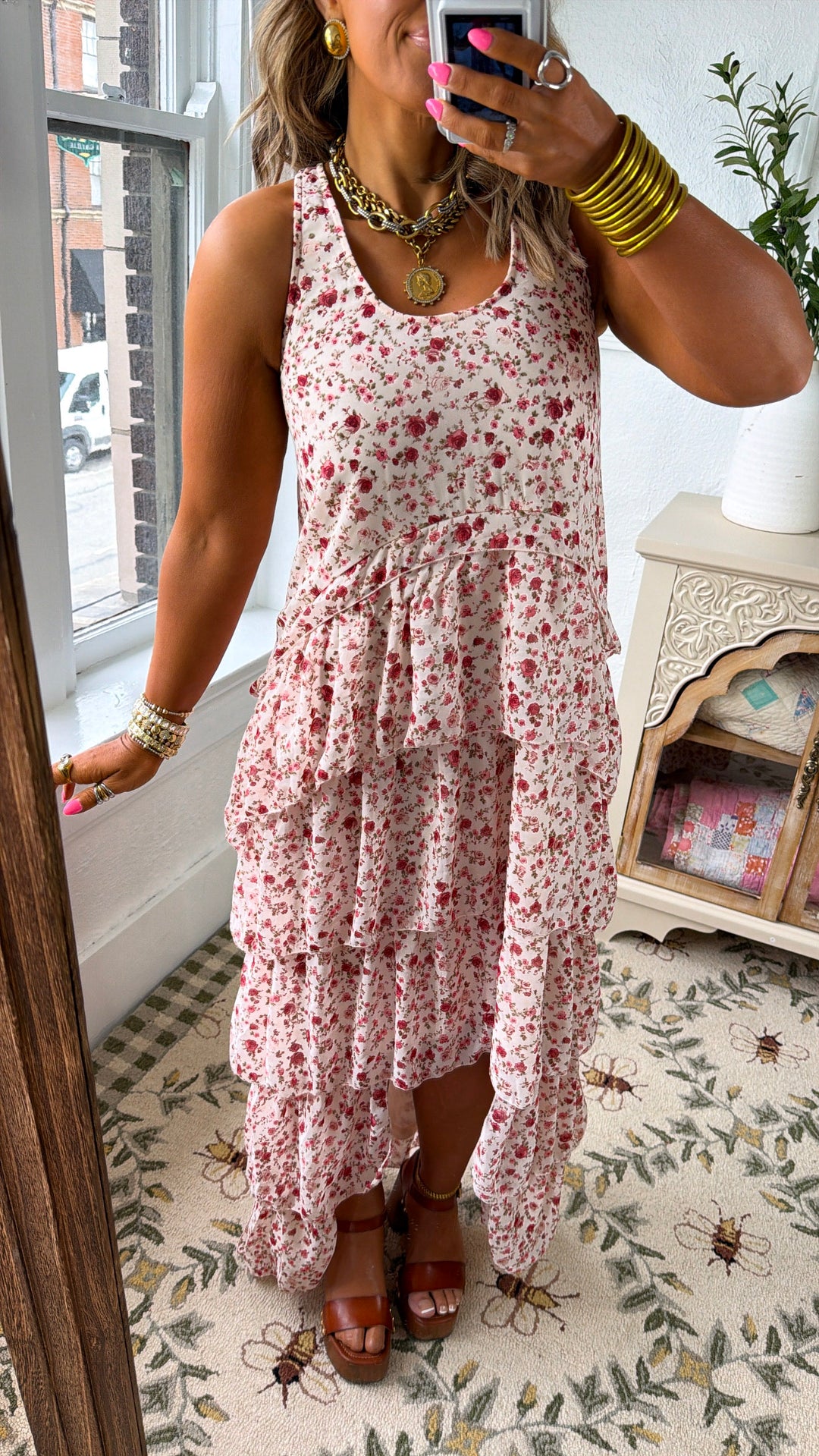 Honeylace Midi Dress, Blush Multi